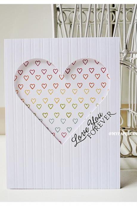 Valentine Day Outline heart Print handmade card for sale 