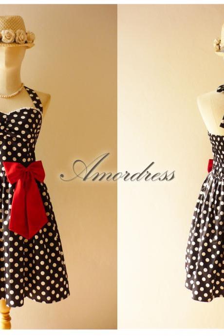 Black White Dot Party Dress Size S // Garden Dress // Cocktail // Birthday // Anniversary // Homecoming // Cheerful Every Day Party Dress..once