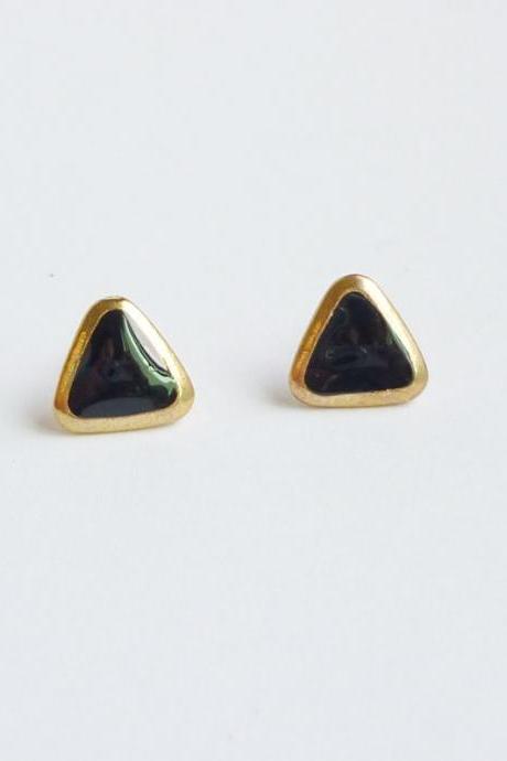 SALE Dark Black Triangle Stud Earrings - Gift under 10