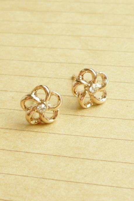 The Flower Light Rose Solid Gold/Pink Gold Plated Earring/Ear Stud - 10 mm - Gift under 15