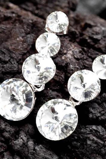 4 Circles Swarovski Crystal Drop Earrings/925 Sterling Silver Post