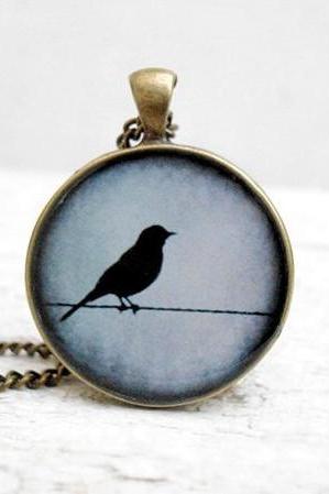 Grey Blue Bird Pendant Necklace, Nature Bird Pendant,Super Sweet Gift