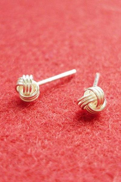3 mm Small Bright Knot Silver Stud Earrings - Gift under 10 - Unisex - Guys Earrings - Men Jewelry - 925 Sterling Silver