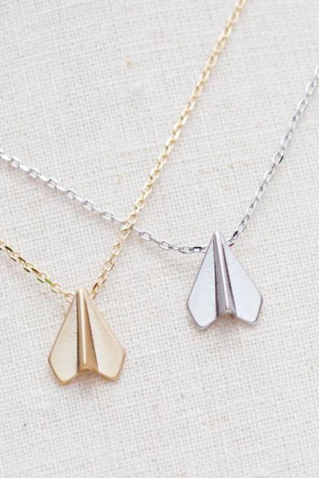 paper airplane necklace in silver
