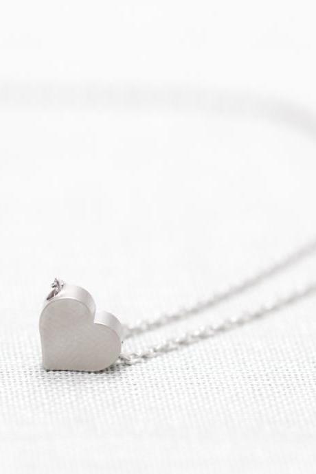 Tiny Matte silver heart necklace