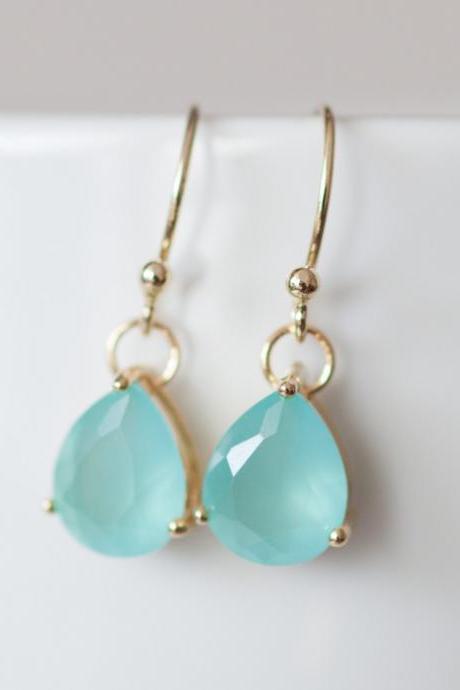 Mint Glass Drop Gold Plated Earring
