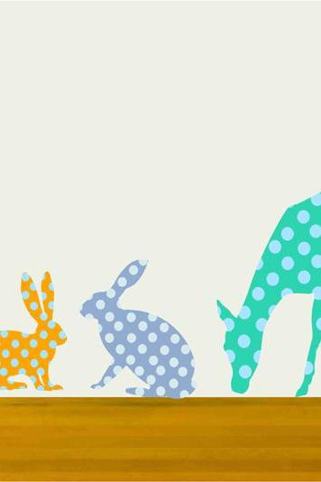 Polka Dot Deer and Rabbit Fabric Wall decal Set for Children