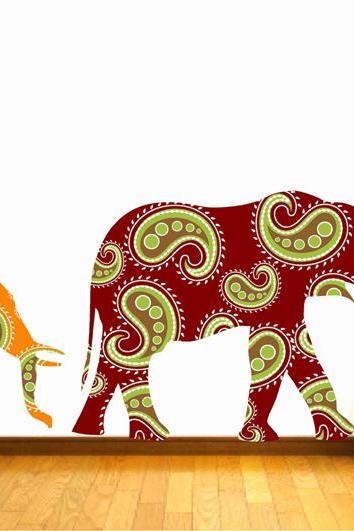 Mummy and Baby Elephant Wall Decals with Paisley Designs