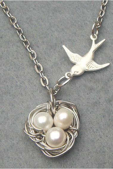 Bird Nest and Pearl Necklace