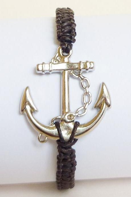  Silver Anchor Bracelet - Gift under 15 - Gift for Him - Unisex - Black Wax Cord Bracelet - Friendship Bracelet