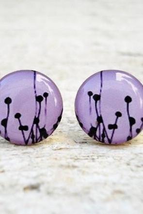 Dandelion Earrings Studs in Lilac, Gift fof Her