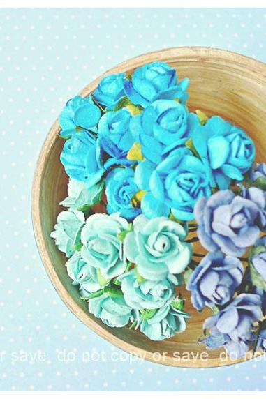 Blue Mulberry Rose Buds paper flower mixed color / pack 
