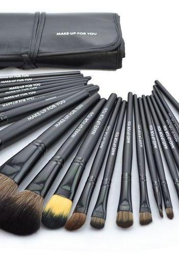 High Quality 24 Pcs/set Makeup Brush Cosmetic Set Kit Packed In High Quality Leather Case - Black