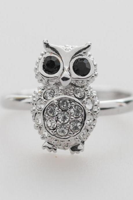 Crystals Owl adjustable ring