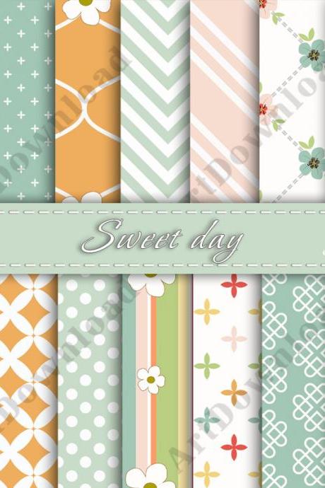  Sweet Day Digital Scrapbooking Paper Digital Collage Sheet Digital Downloads Cardmaking Invitations