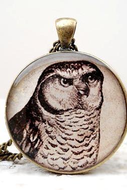 Vintage Owl necklace, Ivory Dark Brown Pendant, Harry potter necklace,Wholesale