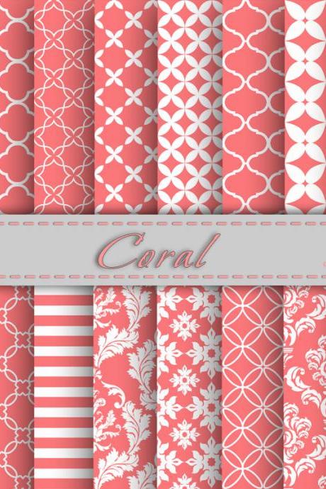 Coral Digital Paper Scrapbooking Papers Patterns Digital Backgrounds Printable For Personal Or Commercial Use