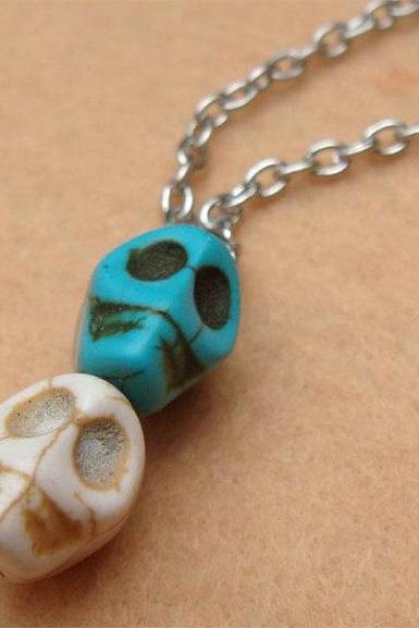 2 Color Turquoise Skull Necklace