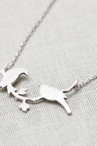 Bird On A Branch Necklace In Silver