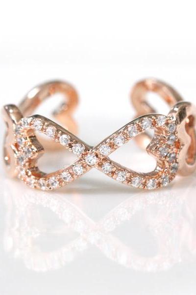Infinity and Heart adjustable ring in pink gold