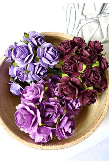 Flower Purple Mulberry Mixed Color Paper Rose Buds / Pack