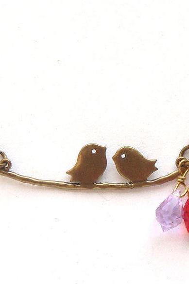 Antiqued Brass Bird Quartz Necklace
