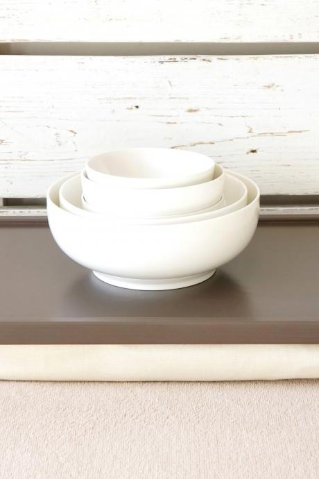 Breakfast serving Tray or Laptop Lap Desk- Greyish brown with ivory Linen fabric