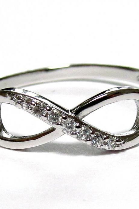 Infinity Ring-rhodium Over Sterling Silver Ring With Cubic Zirconia Size 8