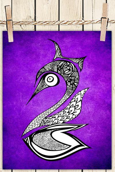 Poster Print 8x10 - Purple Swan - of Fine Art Illustration for Your Wall Decor