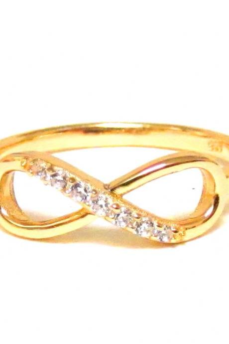 Infinity Ring-14 Kt Gold Over Sterling Silver Ring With Cubic Zirconia-size 6