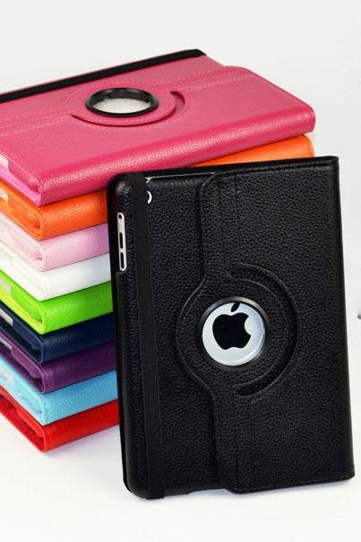 360 Degree Rotary Leather Case with Elastic Strap for iPad Mini 1 2 3