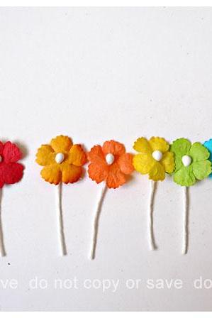 Flat mini mulberry paper flowers colorful / pack 