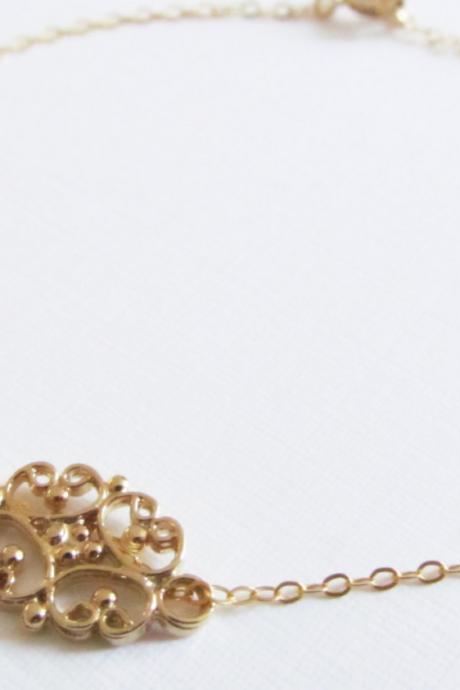 Gold Filigree Bracelet, 14kt Gold Filled Bracelet, Gift for Her