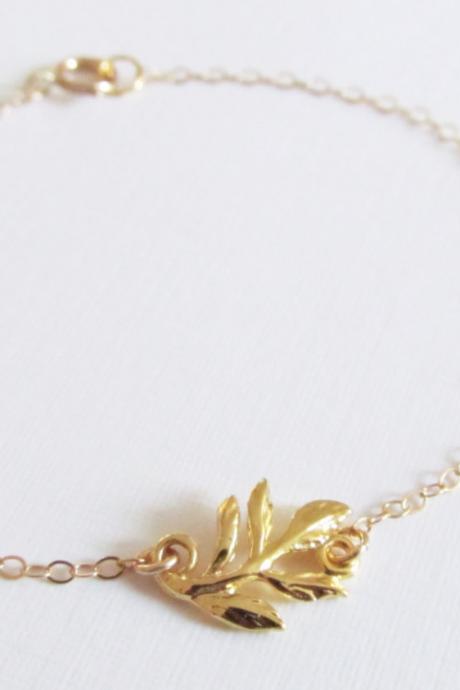 Gold Leaf Bracelet, 14kt Gold Filled Bracelet