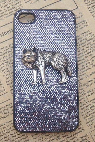Steampunk Wolf Black bling glitter hard case For Apple iPhone 4 case iPhone 4s case cover