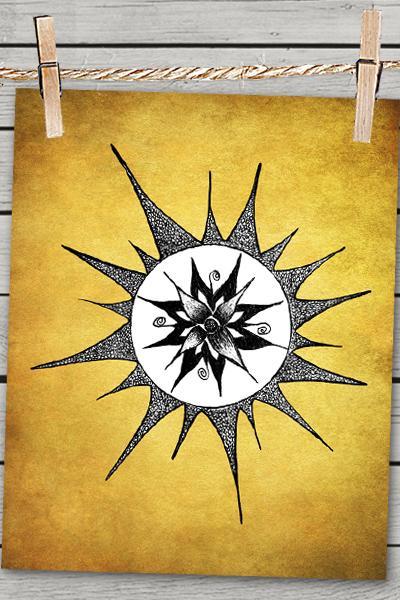 Poster Print 8x10 - Yellow Sun Flower - of Fine Art Illustration for Your Wall Decor