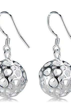 Hollow out ball style 925 silver plated earrings