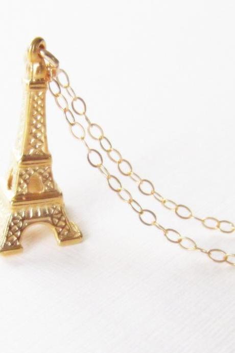 Eiffel Tower Necklace, Gold Filled Necklace Gift for Her