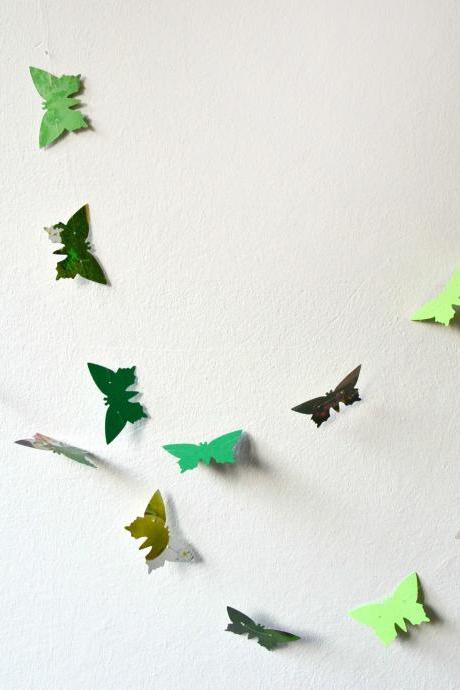 Green paper butterflies garland - wall decor