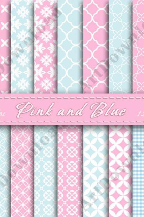 Pink and Blue Scrapbook Paper Digital Scrapbook Paper Patterns Digital Paper Pack For Personal Or Commercial Use