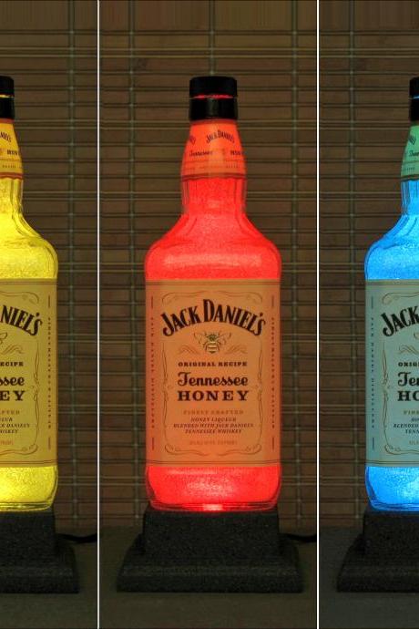 Jack Daniels Tennesse Honey Whiskey Color Changing LED Remote Controlled Bottle Lamp/Bar Light Bodacious Bottles-