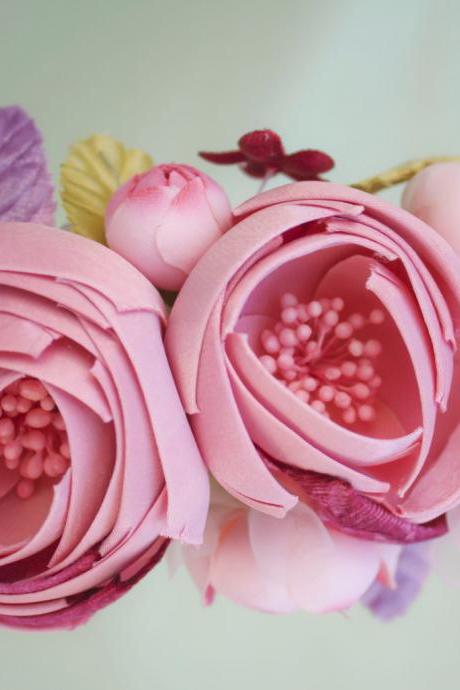 pink floral crown, bridal flower hair crown, woodland wedding, pink flower, milinery flowerwedding hair accessories