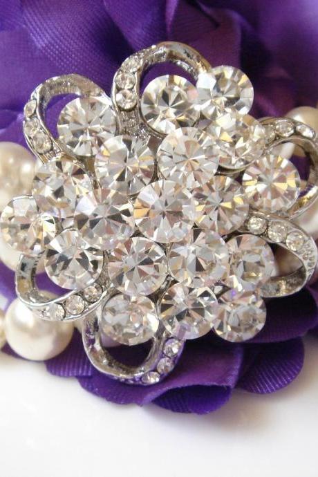 Gabriella Enchanting Wide Chunky Pearl and Crystal Bridal Bracelet