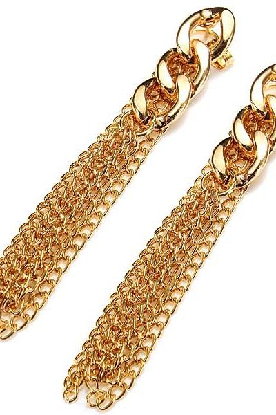 Gold Plated Long Tassel Drop Alloy Earrings