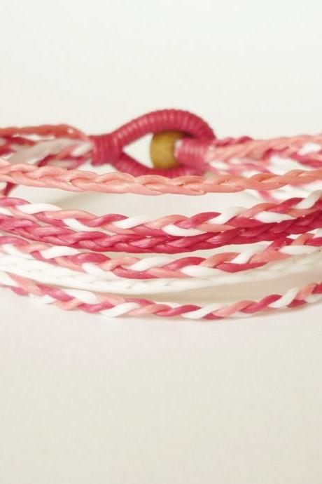 Cluster of Pink Braided Bracelet - Gift under 10 - Gift for Her - Valentine Gift