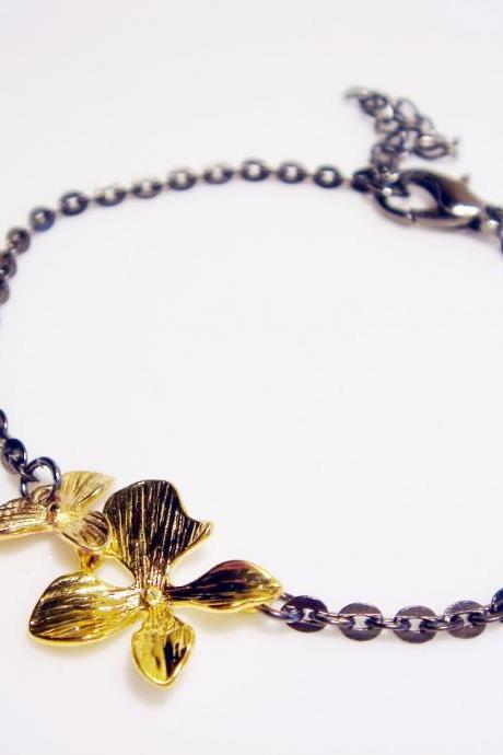 Contemporary Black and Gold Orchid Bracelet