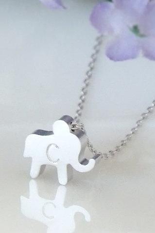 Personalized initial elephant necklace