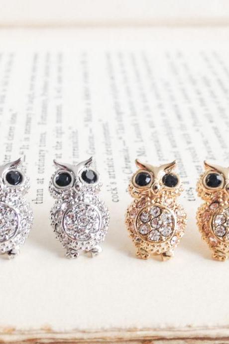 Crystals Owl Stud Earrings