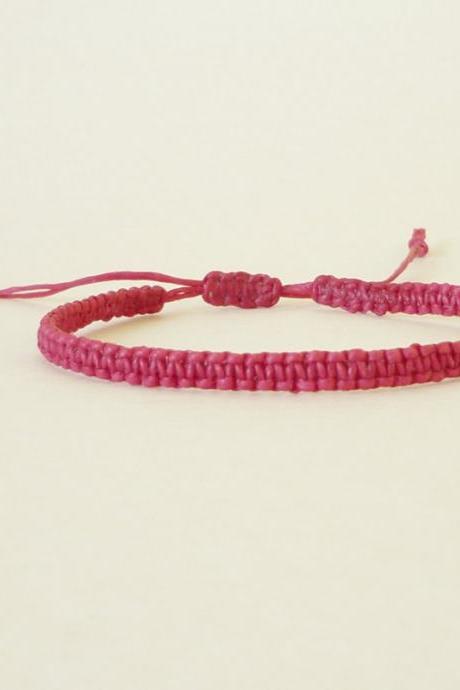 Simple Single Line Magenta Pink Friendship Bracelet / Wristband - Gift Under 5 - Adjustable Bracelet