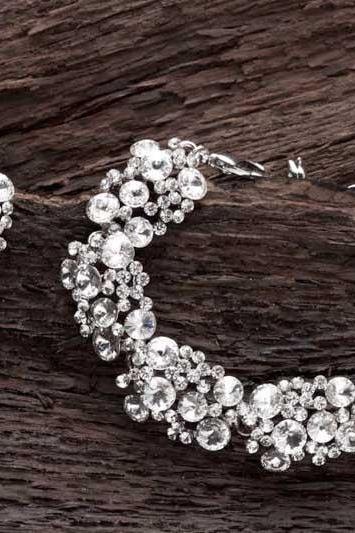 HEATHER-Swarovski Crystal Silver Plated Bracelet,bridal,clear color,wedding